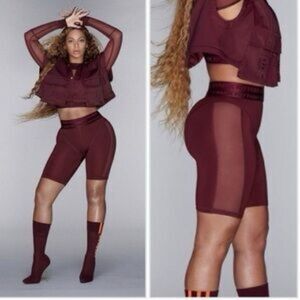 Adidas Ivy Park Mesh Paneled High Waisted Biker Shorts Maroon Size S